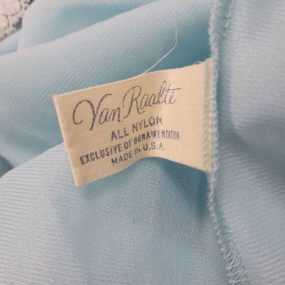 Vintage Van Raalte Pastel Blue Nylon Full Slip Dress Sz 36 Lace Trim Coquette - Picture 6 of 9